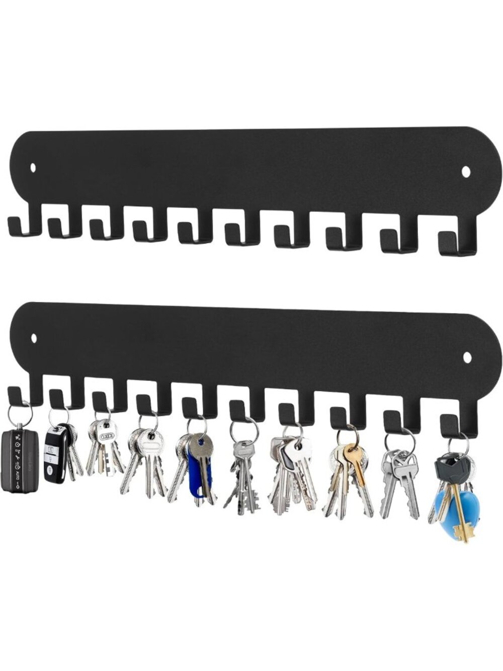 2 Pack Wall-Mounted Key Holder with 10 Hooks - Self-Adhesive Key Rack for Home
